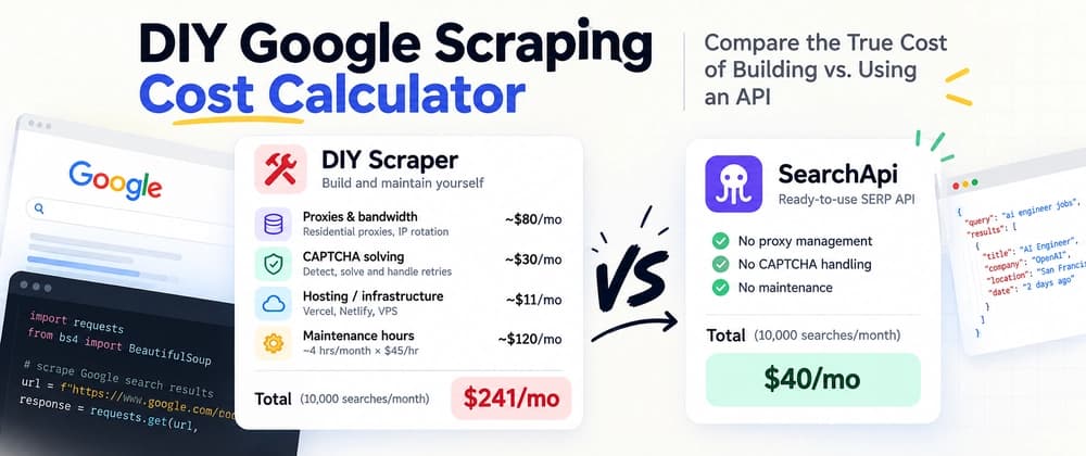 DIY Google Scraping Cost Calculator: Compare the True Cost of Building vs. Using an API cover image